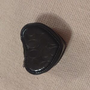 Coach Embossed Patent Leather Heart Jewelry Box Black Zippered Case